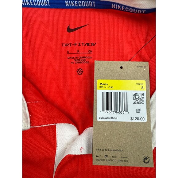 Size Small - Nike Court Advantage Slam Light Crimson Long Sleeve Polo - Picture 5 of 5